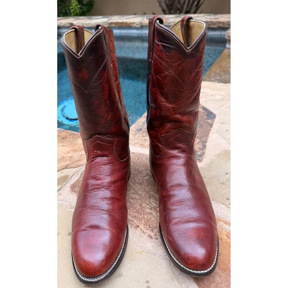 Diamond J Men's 8.5D Oxblood Burgundy Leather Western Cowboy Boots‎